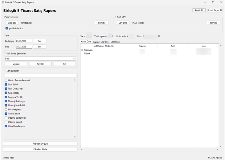 Unified E-Commerce Sales Reporting Tool analysis setup screen