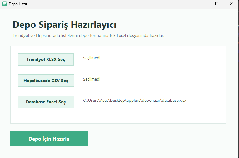 Warehouse Order Preparation Tool file selection and export screen